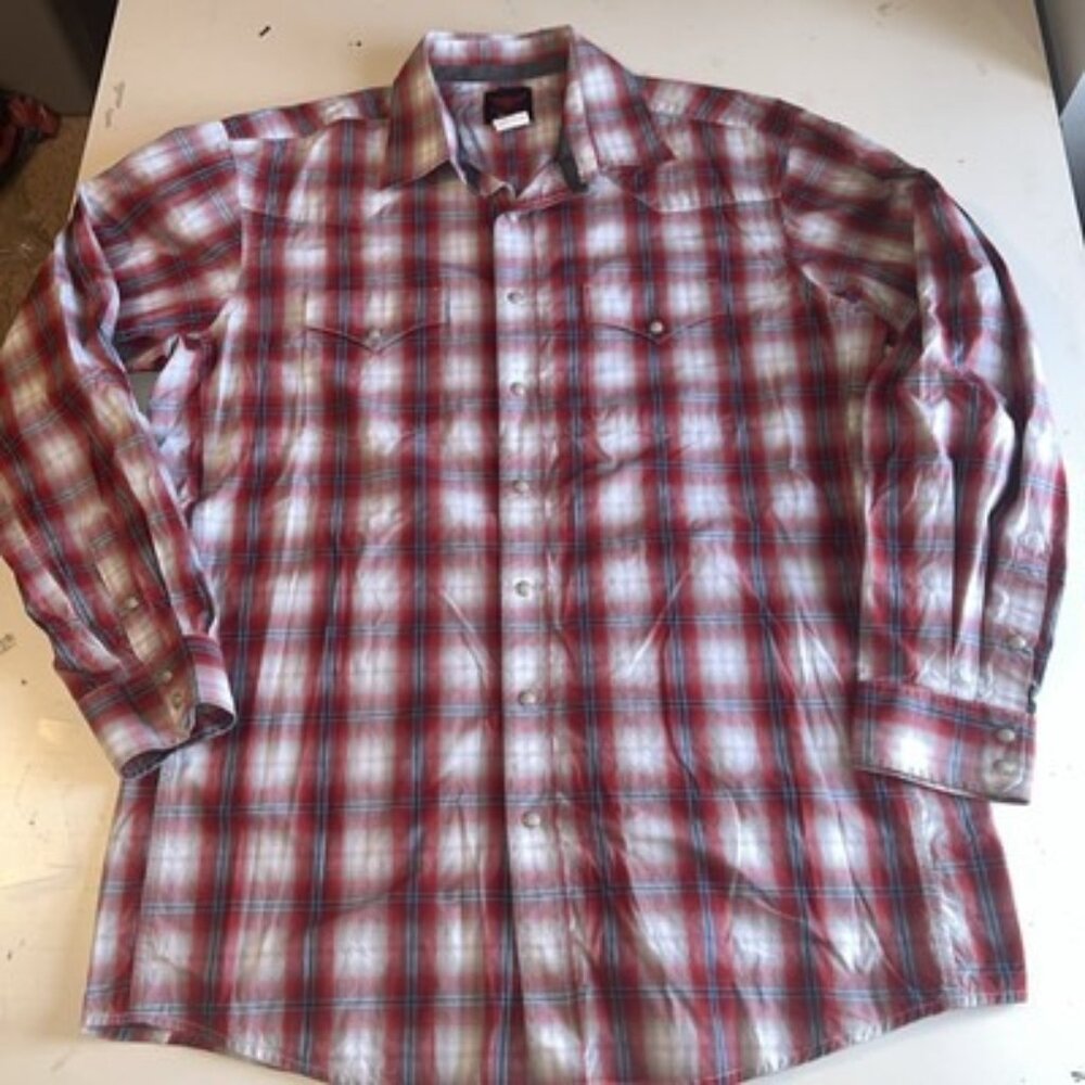 Wrangler Trevor Brazile Relentless Long Sleeve PEARL SNAP Shirt Plaid XLT